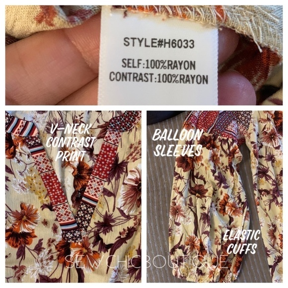 Floral Print Collarless Long Sleeve Top - Picture 5 of 5
